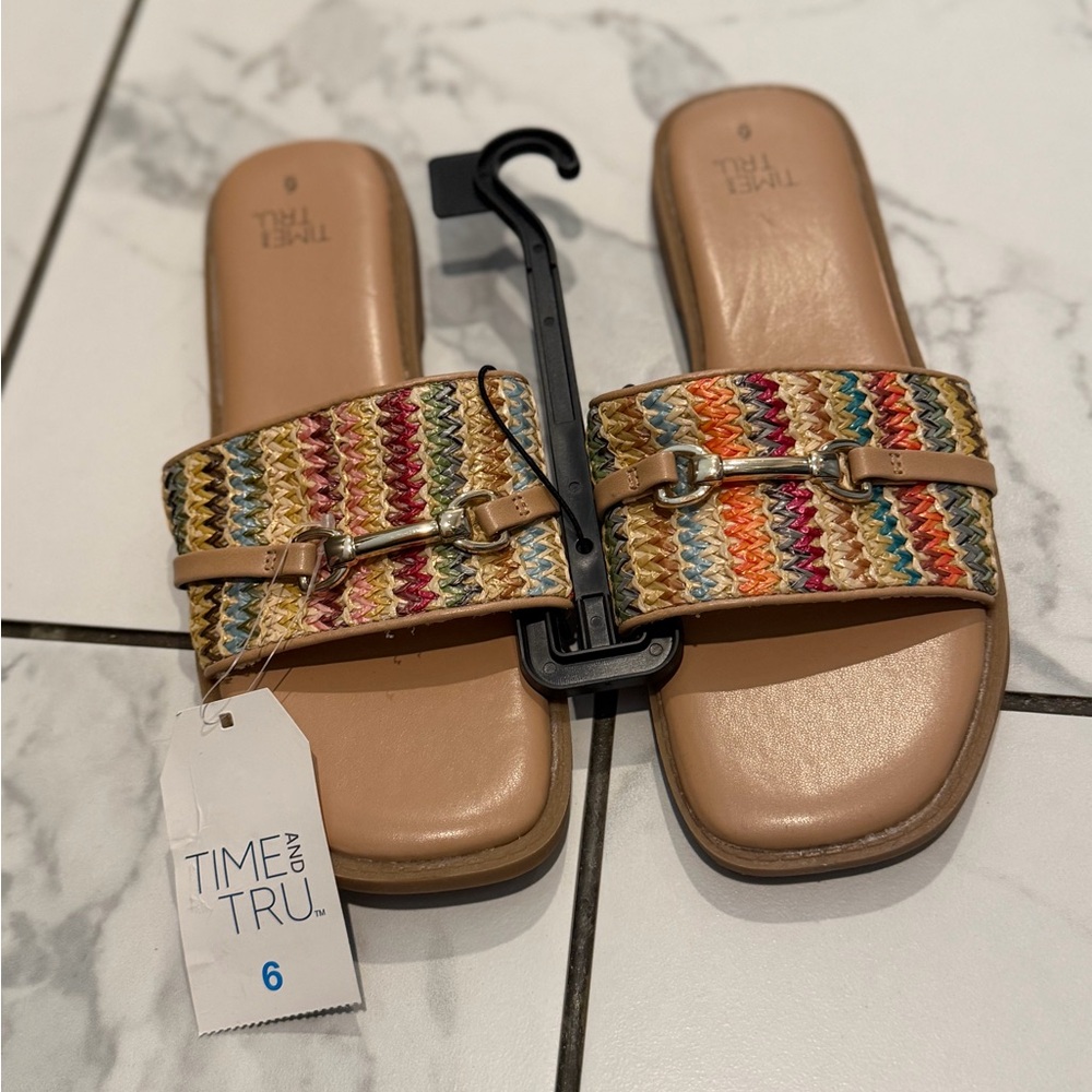 Time and Tru Women's Colorful Woven Slide Sandals